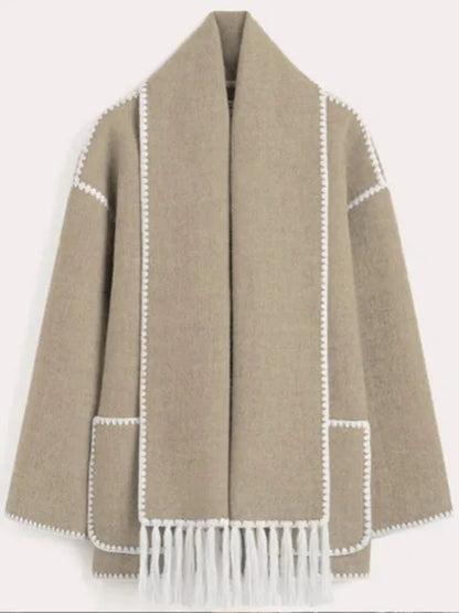 Splice Overcoat With Scarf - SassQuality