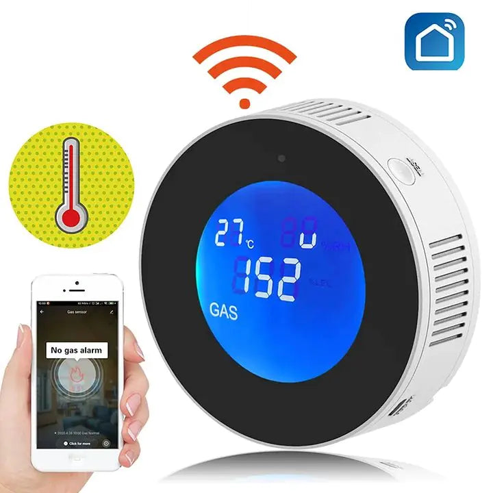 Wi-Fi Smart Natural Gas Detector - Digital LCD Temperature Display Gas Sensor for Home Kitchen - SassQuality