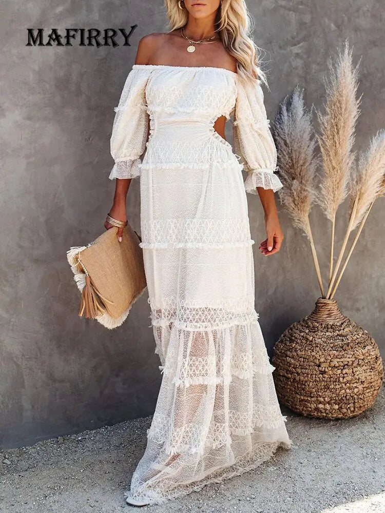 Summer Slash Neck Bohemian Women Maxi Dress - SassQuality