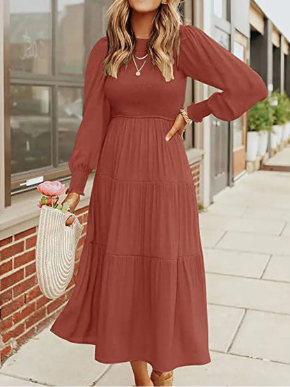 Midi Dress Long Sleeve Plain Charm - SassQuality