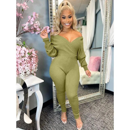 Draped V-Neck Jumpsuit - SassQuality