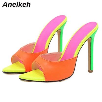 Aneikeh 2023 Orange Sandals Mules High Heels - SassQuality