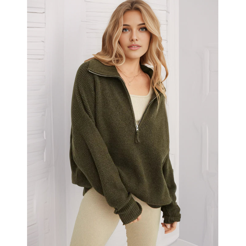 Half Zip Waffle Sweater Set - SassQuality