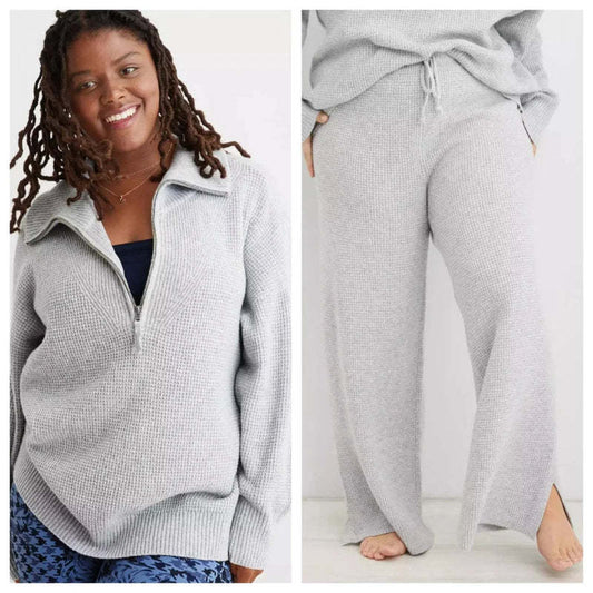 Half Zip Waffle Sweater Set - SassQuality