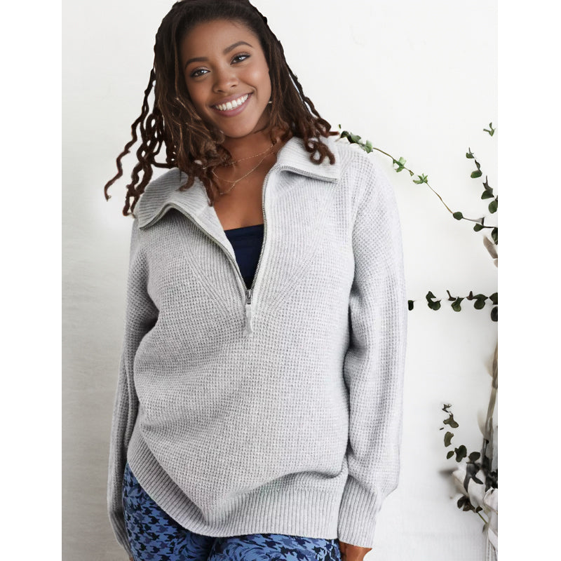 Half Zip Waffle Sweater Set - SassQuality