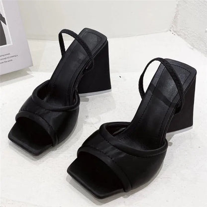 Slides Mules Summer Silk Thick Block Heels - SassQuality