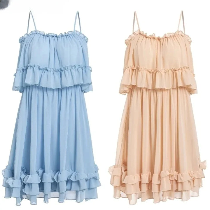 Chiffon Summer Ruffle Pleated Short Dress - SassQuality