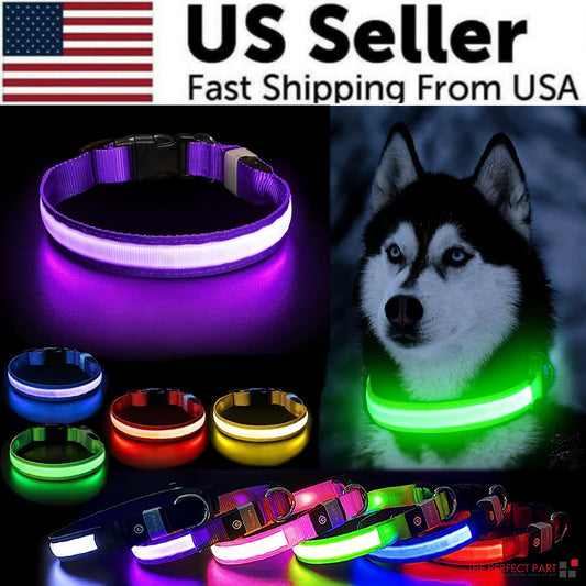 50% Off! LED Adjustable Dog Collar Blinking Flashing Light Up Glow Pets Safety Waterproof