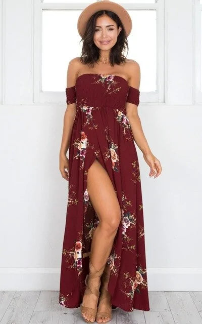 Off Shoulder Sexy Split Beach Summer Dress - SassQuality