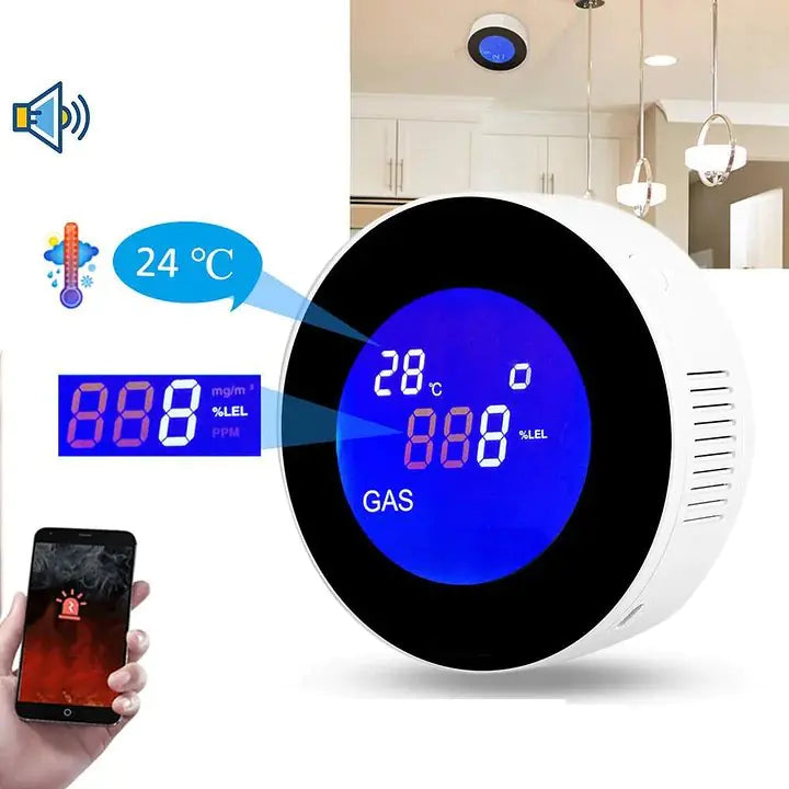 Wi-Fi Smart Natural Gas Detector - Digital LCD Temperature Display Gas Sensor for Home Kitchen - SassQuality