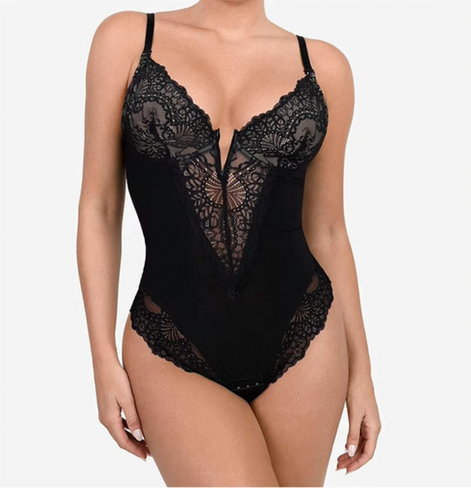 V Neck Backless Bodysuit