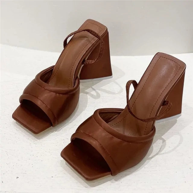 Slides Mules Summer Silk Thick Block Heels - SassQuality