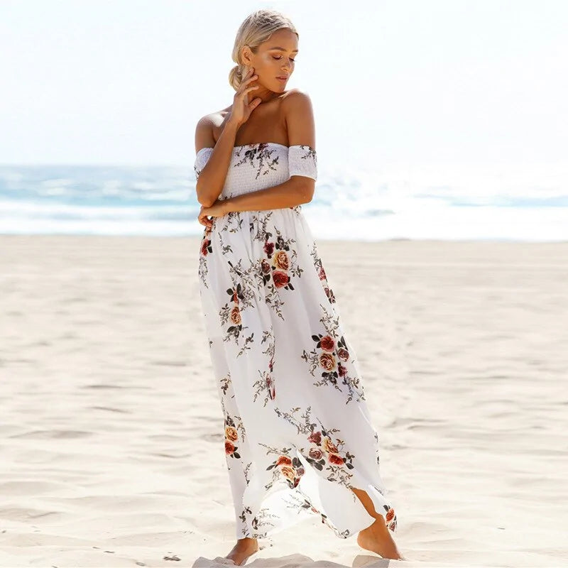 Off Shoulder Sexy Split Beach Summer Dress - SassQuality