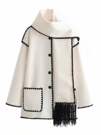 Splice Overcoat With Scarf - SassQuality