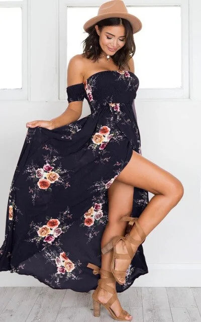 Off Shoulder Sexy Split Beach Summer Dress - SassQuality