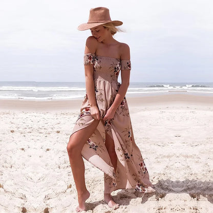 Off Shoulder Sexy Split Beach Summer Dress - SassQuality