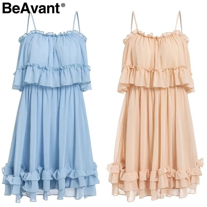 Chiffon Summer Ruffle Pleated Short Dress - SassQuality