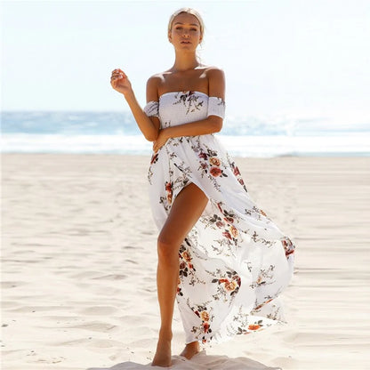 Off Shoulder Sexy Split Beach Summer Dress - SassQuality