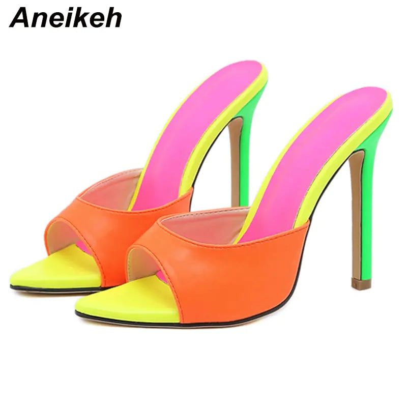 Aneikeh 2023 Orange Sandals Mules High Heels - SassQuality